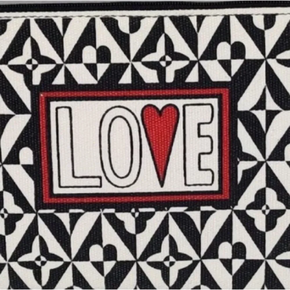 Brighton LOVE Black And White Canvas Makeup Up Bag Clutch Valentine's Day NWOT